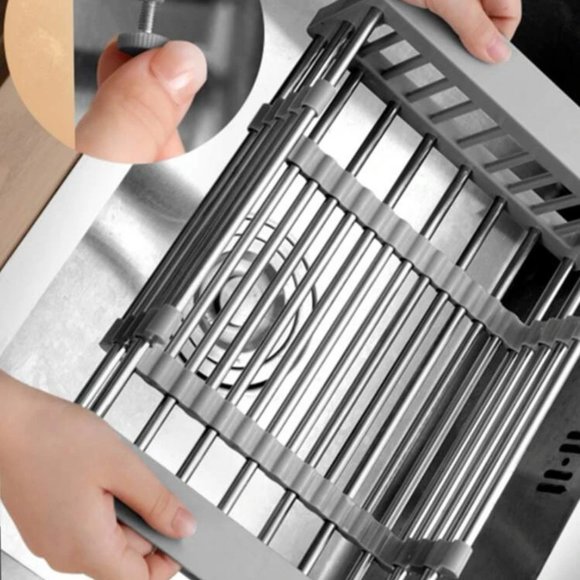 Stainless Steel Extendable Kitchen Sink Rack, Drain Strainer Basket - Picture 2 of 4